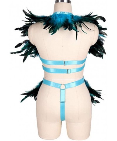 Women's Feather Body Harness Epaulets Wings Punk Gothic Leg Garter Photography Clothing Accessories - Jade Green - C1199S9R55...