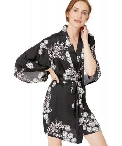 Women's Washed Satin WRAP - Black/Pink - CU18ISQRL9C $77.32 Robes