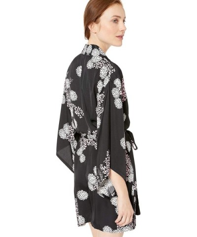 Women's Washed Satin WRAP - Black/Pink - CU18ISQRL9C $77.32 Robes