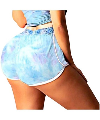 Women Tie Dye Sports Drawstring Workout Shorts Active Shorts Yoga High Waist Shorts Hot Pants - Light Blue - CR190LQHC53 $20....