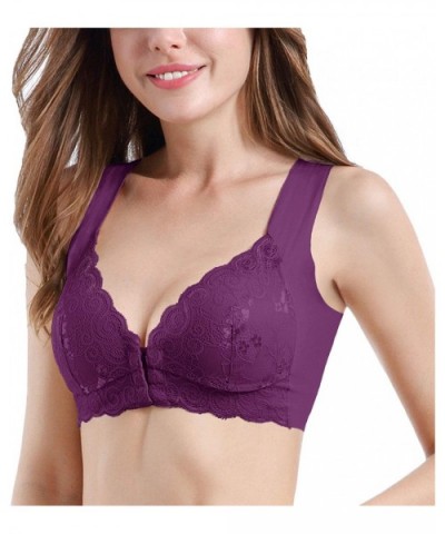 Beaute Front Close Wirefree Padded Bra Back Smoothing Demi Bra A/B Cups - Royal Purple - CD19724T67U $29.14 Bras