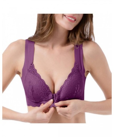 Beaute Front Close Wirefree Padded Bra Back Smoothing Demi Bra A/B Cups - Royal Purple - CD19724T67U $29.14 Bras