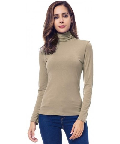 Womens Long Sleeve Turtleneck Lightweight Slim Active Shirt - Light Coffee - CV18A8URZYZ $26.12 Thermal Underwear