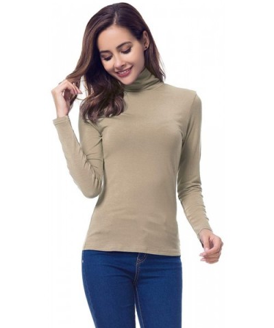 Womens Long Sleeve Turtleneck Lightweight Slim Active Shirt - Light Coffee - CV18A8URZYZ $26.12 Thermal Underwear