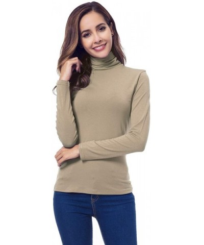 Womens Long Sleeve Turtleneck Lightweight Slim Active Shirt - Light Coffee - CV18A8URZYZ $26.12 Thermal Underwear