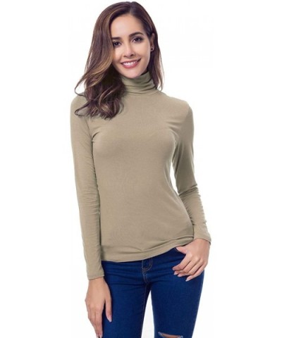 Womens Long Sleeve Turtleneck Lightweight Slim Active Shirt - Light Coffee - CV18A8URZYZ $26.12 Thermal Underwear