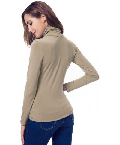 Womens Long Sleeve Turtleneck Lightweight Slim Active Shirt - Light Coffee - CV18A8URZYZ $26.12 Thermal Underwear