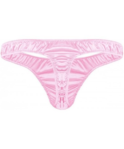 Men's Ruffled Satin Low Rise High Cut G-String Thong Sissy Pouch Panties Underwear - Pink - CL1986LHZCD $20.01 G-Strings & Th...