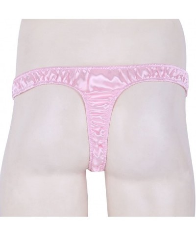 Men's Ruffled Satin Low Rise High Cut G-String Thong Sissy Pouch Panties Underwear - Pink - CL1986LHZCD $20.01 G-Strings & Th...