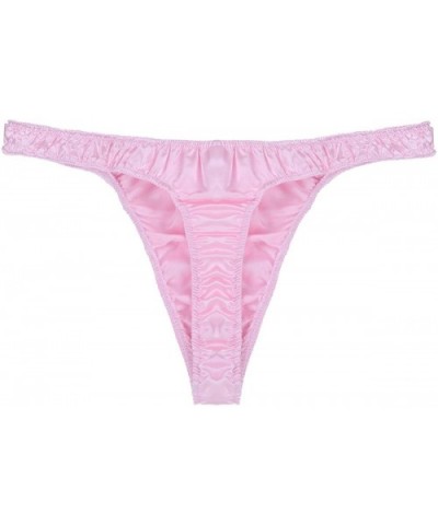 Men's Ruffled Satin Low Rise High Cut G-String Thong Sissy Pouch Panties Underwear - Pink - CL1986LHZCD $20.01 G-Strings & Th...