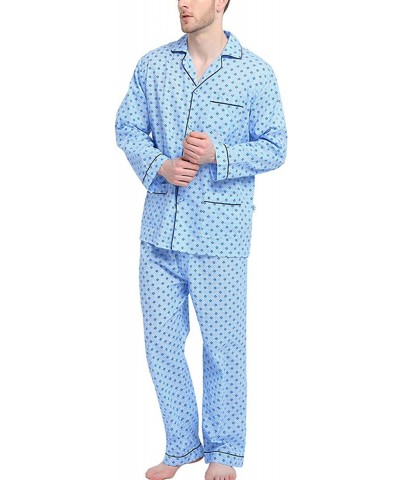 Mens Pajamas Set- 100% Cotton Woven Drawstring Sleepwear Set with Top and Pants/Bottoms - Light Blue With Checkered Prints - ...