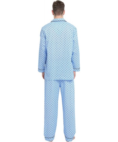 Mens Pajamas Set- 100% Cotton Woven Drawstring Sleepwear Set with Top and Pants/Bottoms - Light Blue With Checkered Prints - ...