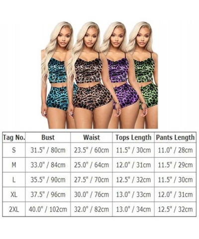 Women's Sexy Velvet Strappy Camisole Cami Top Shorts 2 Piece Pajama Sleepwear Outfit Nightwear Set - Leopard Blue - CY19G8IYI...