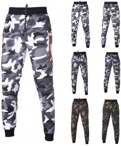 Men Fleece Jogger Pants Camouflage Sweatpants Closed Bottom Drawstring Lightweight Slacks for Gym Running Athletic - Dark Gra...