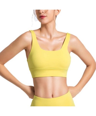 Solid Color Wide Shoulder Strap Backless Sports Vest Shock-Proof Gathered Strap Yoga Bra - Yellow - CO19DAKNMWU $39.31 Access...