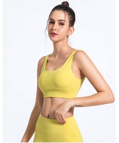 Solid Color Wide Shoulder Strap Backless Sports Vest Shock-Proof Gathered Strap Yoga Bra - Yellow - CO19DAKNMWU $39.31 Access...