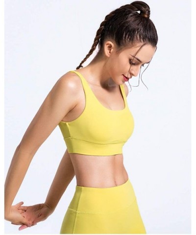 Solid Color Wide Shoulder Strap Backless Sports Vest Shock-Proof Gathered Strap Yoga Bra - Yellow - CO19DAKNMWU $39.31 Access...