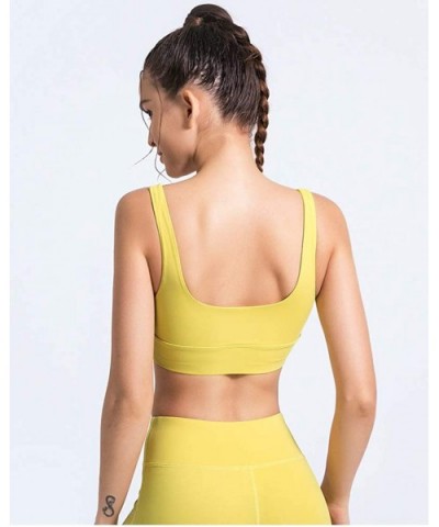 Solid Color Wide Shoulder Strap Backless Sports Vest Shock-Proof Gathered Strap Yoga Bra - Yellow - CO19DAKNMWU $39.31 Access...