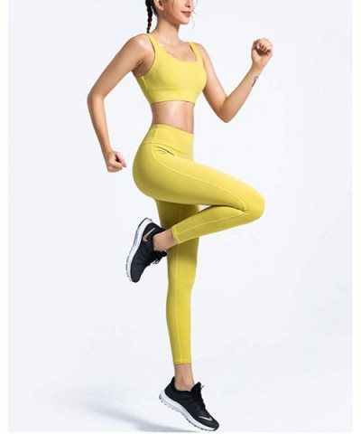 Solid Color Wide Shoulder Strap Backless Sports Vest Shock-Proof Gathered Strap Yoga Bra - Yellow - CO19DAKNMWU $39.31 Access...