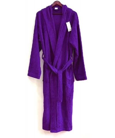 Heavy 3 Pound Hooded Terry Cloth Bathrobe. 50.5 Inch Length. 100% Turkish Cotton - Purple - CK17YUAZQ9C $71.23 Robes