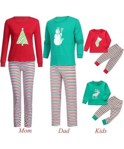 Cotton Blends Pajama Set for Adult Kids- Christmas Socks/Reindeer/Tree/Snowman Pattern Winter Warm Casual Clothes - Women_red...