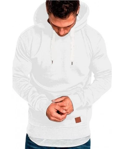 Men's Hoodie Solid Color Long Sleeve Hooded Sweatshirt Front Pocket Pullover - C-white - CR1932NDTHZ $36.45 Thermal Underwear