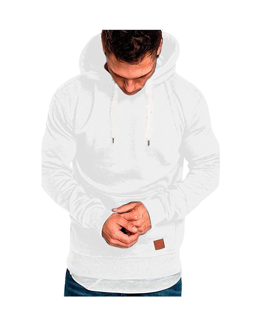 Men's Hoodie Solid Color Long Sleeve Hooded Sweatshirt Front Pocket Pullover - C-white - CR1932NDTHZ $36.45 Thermal Underwear