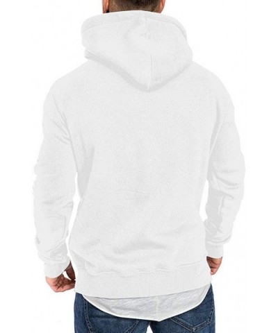 Men's Hoodie Solid Color Long Sleeve Hooded Sweatshirt Front Pocket Pullover - C-white - CR1932NDTHZ $36.45 Thermal Underwear