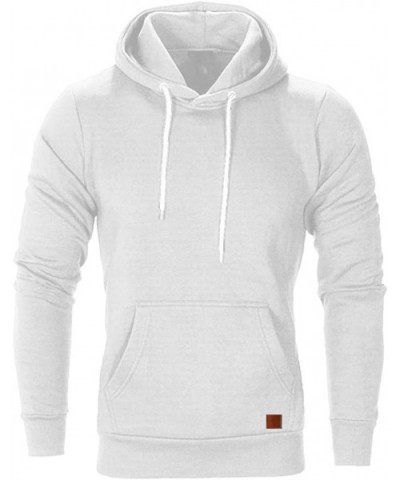 Men's Hoodie Solid Color Long Sleeve Hooded Sweatshirt Front Pocket Pullover - C-white - CR1932NDTHZ $36.45 Thermal Underwear