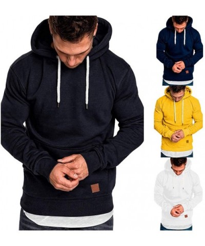 Men's Hoodie Solid Color Long Sleeve Hooded Sweatshirt Front Pocket Pullover - C-white - CR1932NDTHZ $36.45 Thermal Underwear