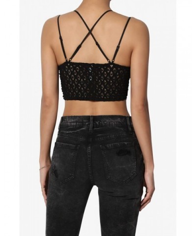 Cross Strap & Stretchy Smocked Back Crochet Lace Bralette Pad Bra Top - Black - CW195QARGS3 $34.87 Bras