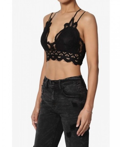 Cross Strap & Stretchy Smocked Back Crochet Lace Bralette Pad Bra Top - Black - CW195QARGS3 $34.87 Bras