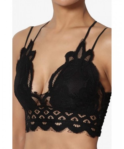 Cross Strap & Stretchy Smocked Back Crochet Lace Bralette Pad Bra Top - Black - CW195QARGS3 $34.87 Bras