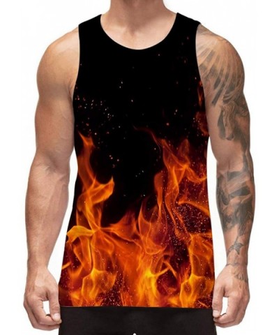 Men's All Over Print Funny Tank Tops Breathable Summer Casual Sleeveless Beach Graphic Tee/Swimming Trunks - Fire Flame - C61...
