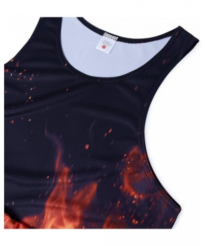 Men's All Over Print Funny Tank Tops Breathable Summer Casual Sleeveless Beach Graphic Tee/Swimming Trunks - Fire Flame - C61...