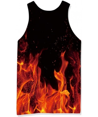 Men's All Over Print Funny Tank Tops Breathable Summer Casual Sleeveless Beach Graphic Tee/Swimming Trunks - Fire Flame - C61...