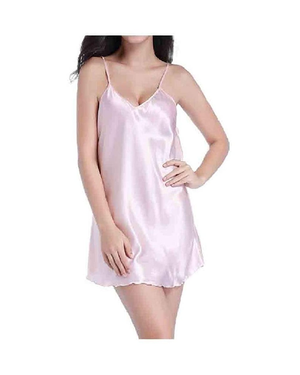 Women Everyday Plus-Size Sexy Short Dress Sling V Neck Sleep Dress - As3 - C01900OOMUY $30.01 Nightgowns & Sleepshirts