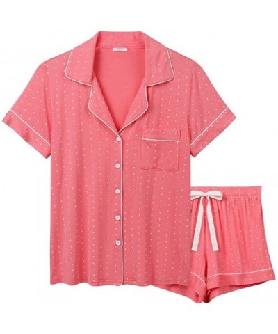 Womens Pajamas Set Short Sleeve Sleepwear Button Down Nightwear Shorts Soft Pj Lounge Sets - Red 1 - CA18YMHMGSH $44.29 Sets