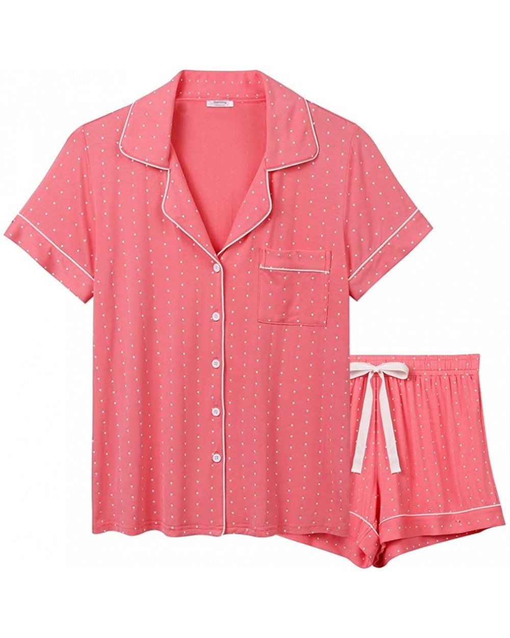 Womens Pajamas Set Short Sleeve Sleepwear Button Down Nightwear Shorts Soft Pj Lounge Sets - Red 1 - CA18YMHMGSH $44.29 Sets