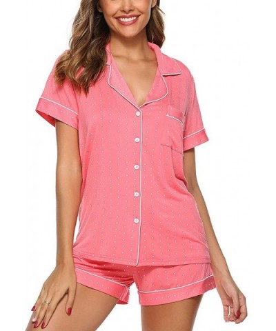 Womens Pajamas Set Short Sleeve Sleepwear Button Down Nightwear Shorts Soft Pj Lounge Sets - Red 1 - CA18YMHMGSH $44.29 Sets