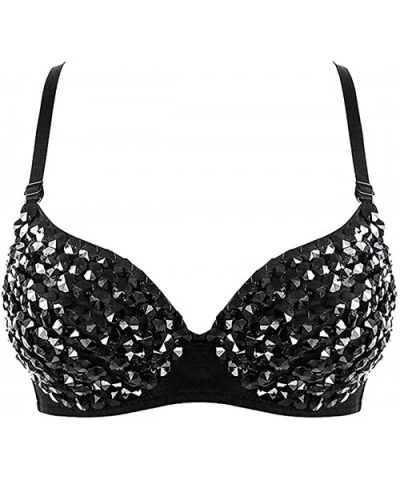 Metallic Spike Punk Goth Bra Clubwear - Black Rhinestone - CM18QOH6SCK $43.43 Shapewear