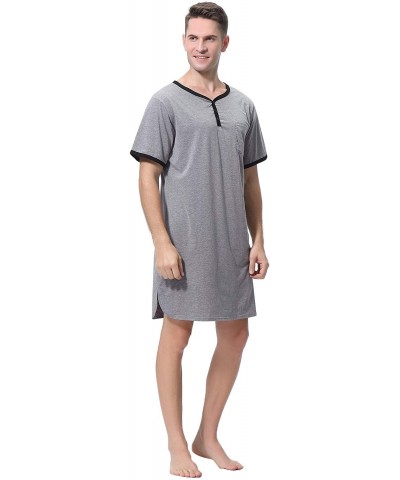 Men's Nightshirt Short Sleeve Henley Kaftan Sleepshirt Comfy Plaid Nightwear with Pocket - Grey - CV18T0KMMIW $42.19 Sleep Tops
