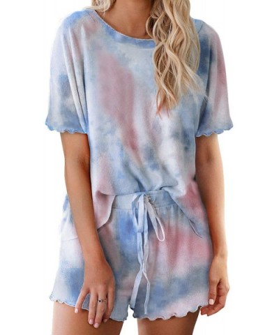 Women Tie Dye Nightwear Shirt Top Shorts Pajamas 2 Piece Set Pjs Summer Sleepwear Lounge Casual Clothes Short Sleeve c - CS19...