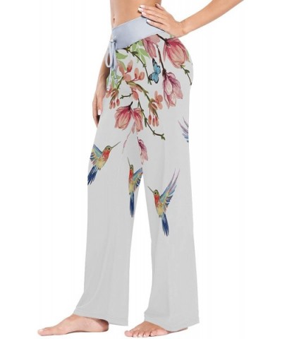 Women's Comfy Stretch High Waist Drawstring Palazzo Wide Leg Pants - Tropical Japanese Magnolia Butterflies - C7199DZUZOL $44...