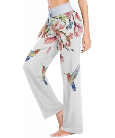 Women's Comfy Stretch High Waist Drawstring Palazzo Wide Leg Pants - Tropical Japanese Magnolia Butterflies - C7199DZUZOL $44...