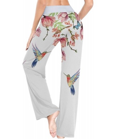 Women's Comfy Stretch High Waist Drawstring Palazzo Wide Leg Pants - Tropical Japanese Magnolia Butterflies - C7199DZUZOL $44...