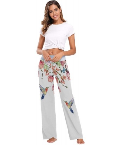 Women's Comfy Stretch High Waist Drawstring Palazzo Wide Leg Pants - Tropical Japanese Magnolia Butterflies - C7199DZUZOL $44...