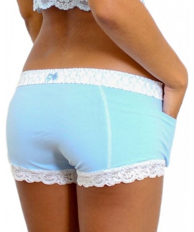 Women's Boxer Brief Underwear with Pockets Cotton Boy Shorts Panties - Light Blue/Trellis - CN11X8ZMDM9 $48.65 Panties