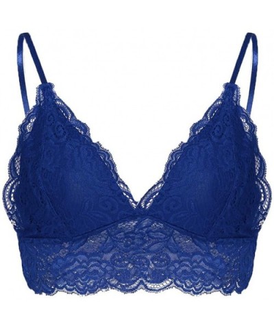 Floral Lace Bralette Padded Breathable Sexy Racerback Bandeau Bra Straps V-Neck Underwear Sleepwear Tops - A2-blue - C1194RGE...