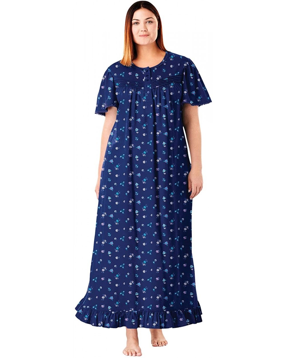 Women's Plus Size Long Floral Print Cotton Gown Pajamas - Evening Blue Flowers (1465) - CR197CIUAO9 $51.42 Nightgowns & Sleep...